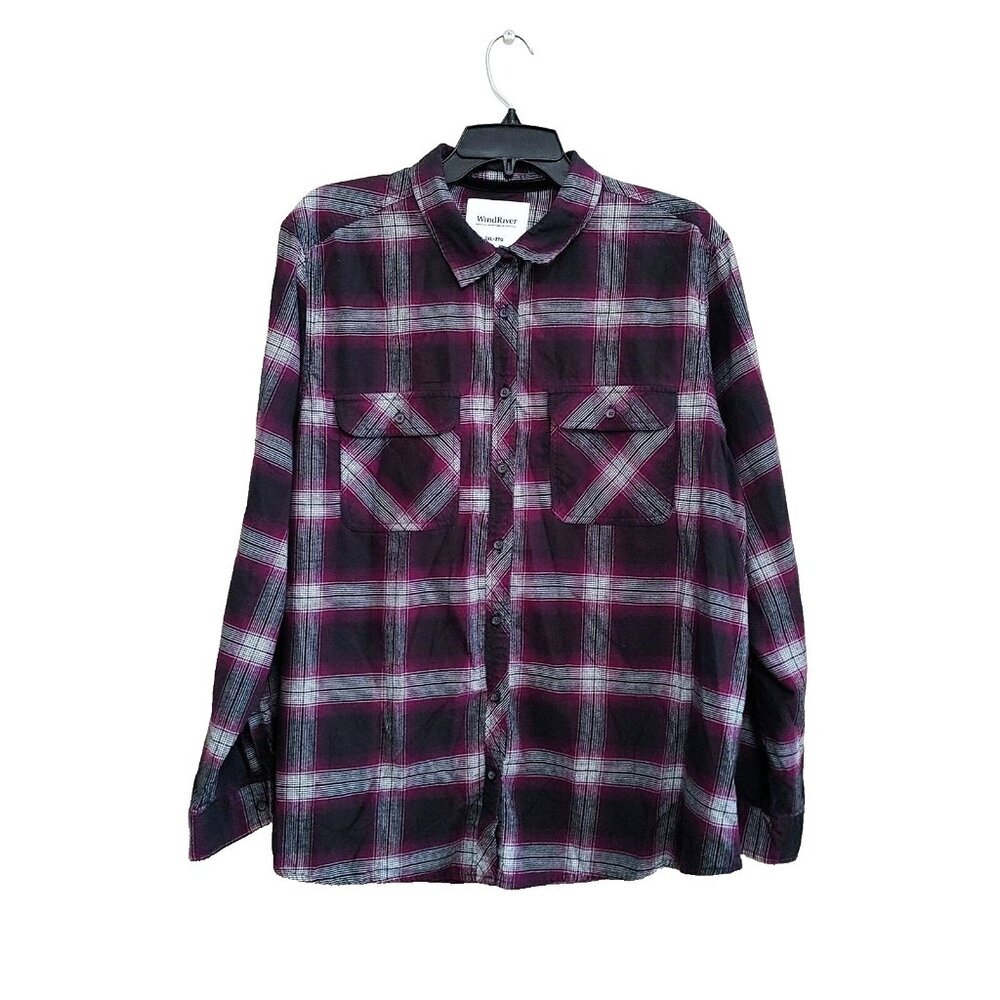 Windriver Button Up Flannel Shirt Womens Size 2XL Gray Purple Plaid Long Sleeve